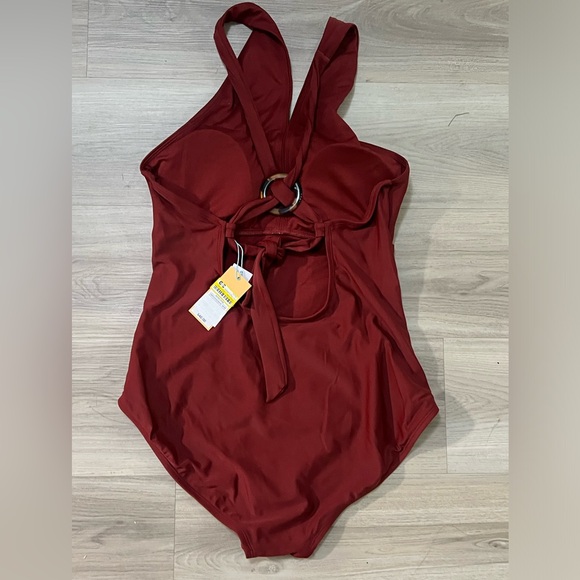 🔵 Ring Crossover Ruched Full Coverage One Piece Swimsuit - Kona Sol™ MED NWT - Picture 4 of 10